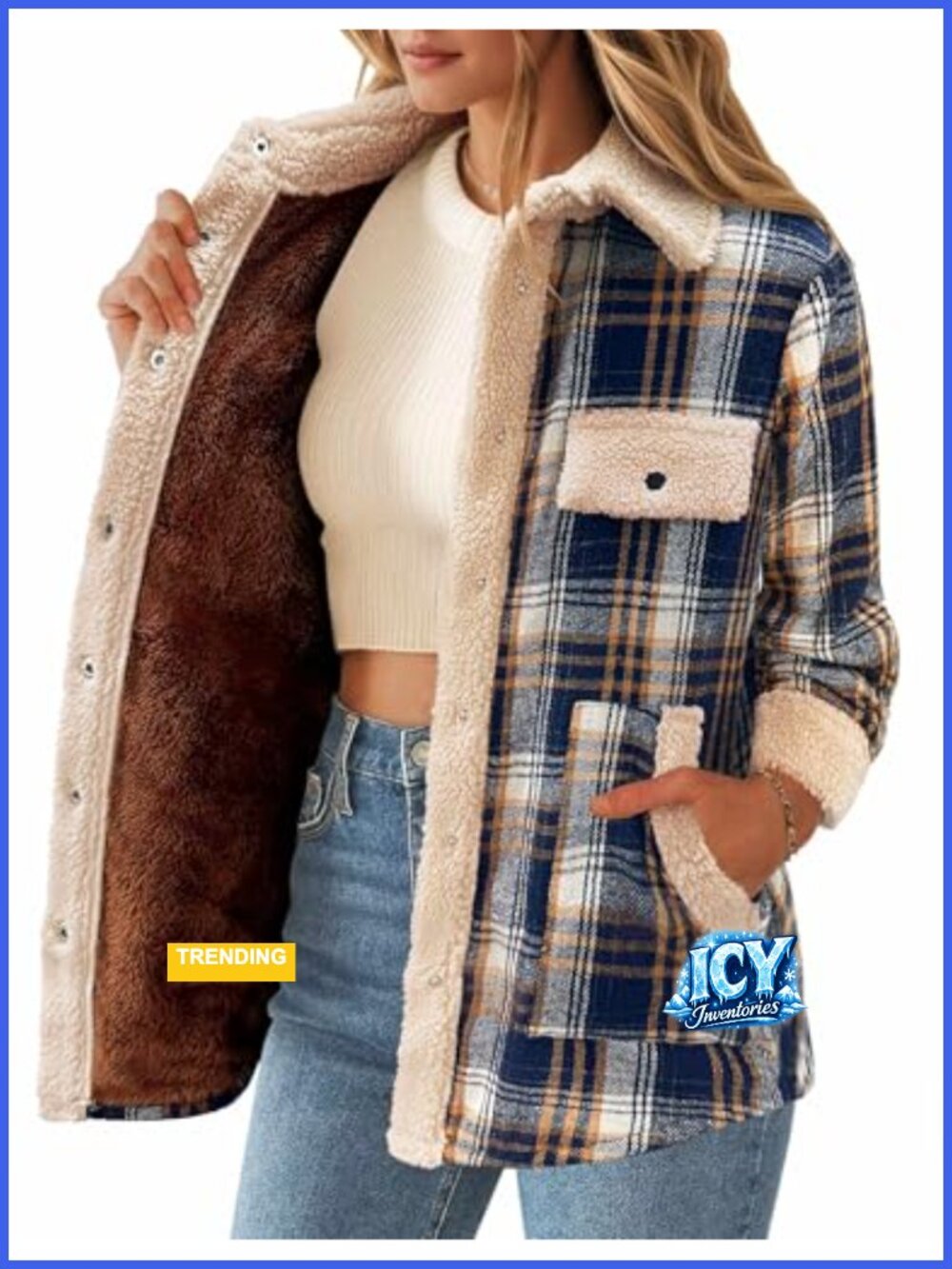 Women's Plaid Flannel Shacket with Faux Fur Lining - Warm Cozy Fall Winter